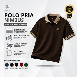 NAWLA - Atasan Kaos Polo Basic Pria Dewasa Lengan Pendek Coffee Baju Katun Combed Distro Casual Formal