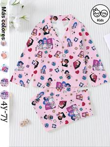 Conjunto de 2 piezas de ropa de dormir para niños en tela retardante de llamas con estampado de Demon Hunter de K-Pop, pijamas casuales y lindos para fiestas para niños y niñas, top de manga larga y pantalones holgados