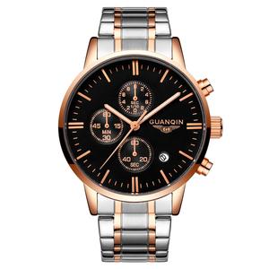 GUANQIN Men Business Dress Analog Quartz Men's Watch Stainless Steel Strap Waterproof Luminous Date Luxury Casual Wristwatch