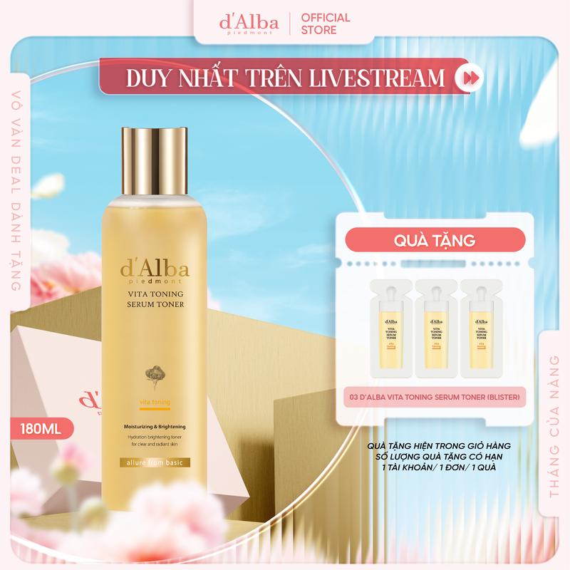 [LIVE] Toner Serum d'Alba Vita Toning Serum Hỗ Trợ Cải Thiện Lỗ Chân Lông Dưỡng Da Cấp Ẩm Sâu 180ml