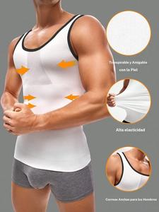 Camiseta de compresión para hombre Shapewear Body Shaper Undershirt - Chaleco de corte ajustado transpirable y muy elástico con tirantes anchos para entrenamiento y uso diario