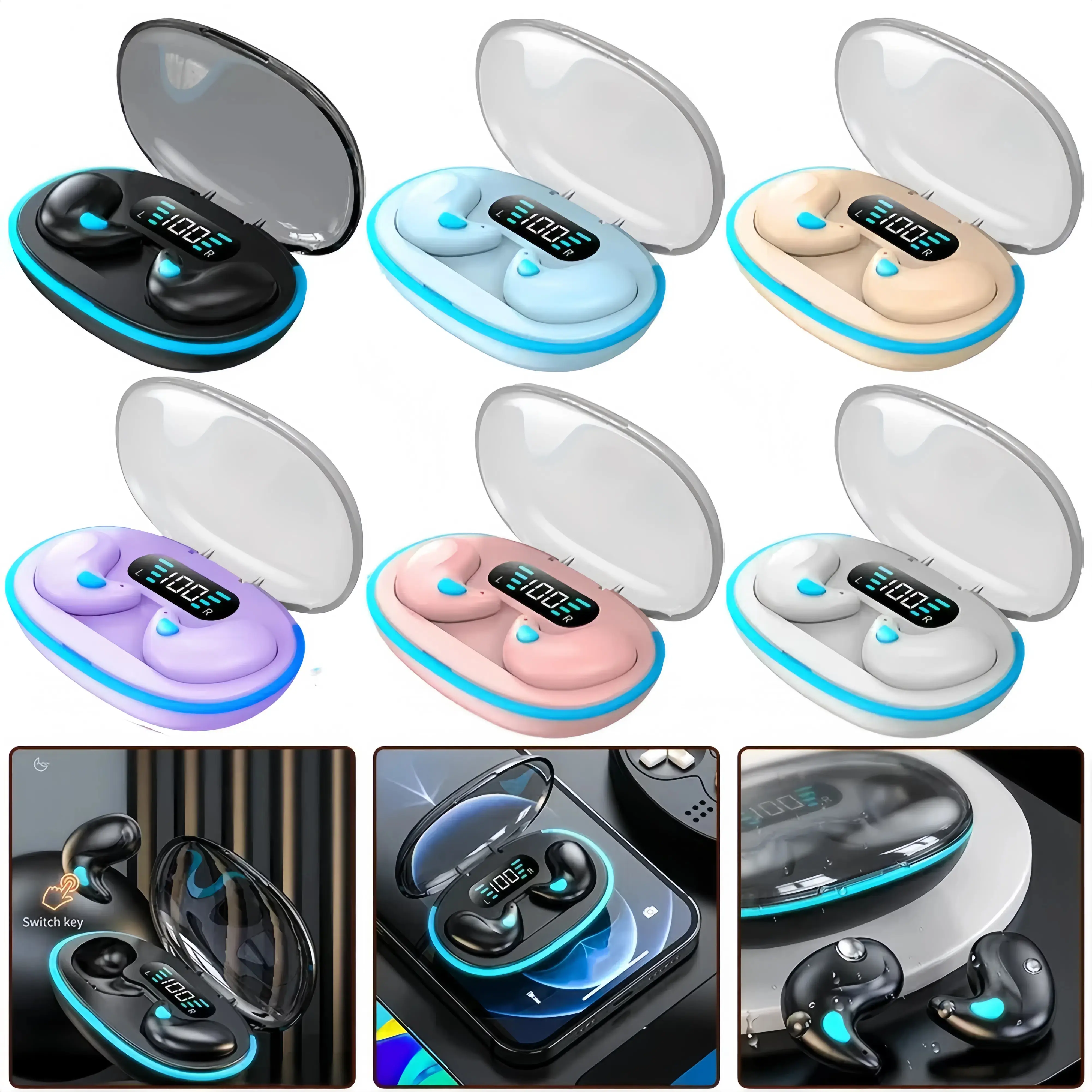 Tai nghe ngủ X55 [2 Quà tặng miễn phí]  1 Nhãn dán hoạt hình+1 Bao tay chơi game, Âm thanh nổi mức HiFi,  iPX5 Chống thấm nước Tích hợp Mic, Cho tai nghe điều khiển cảm ứng iPhone và Andriod | BigBuy360 - bigbuy360.vn