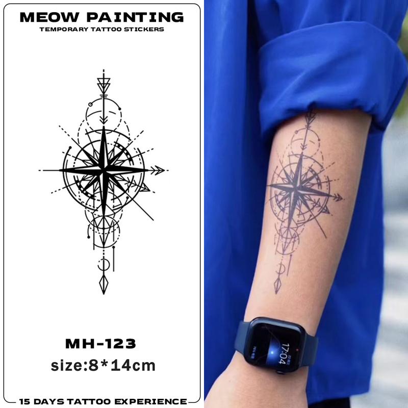 Compass temporary tattoo sticker, lasts for 1-2 weeks, waterproof ...