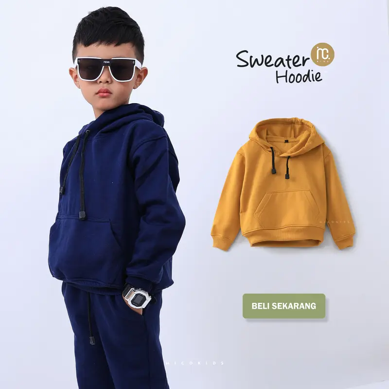 Micokids - Jaket Kupluk Anak Sweater Hoodie Tali Polos Katun Fleece Premium Super Soft 1 - 10 Tahun Pakaian Baju Fashion Laki-Laki Perempuan 0