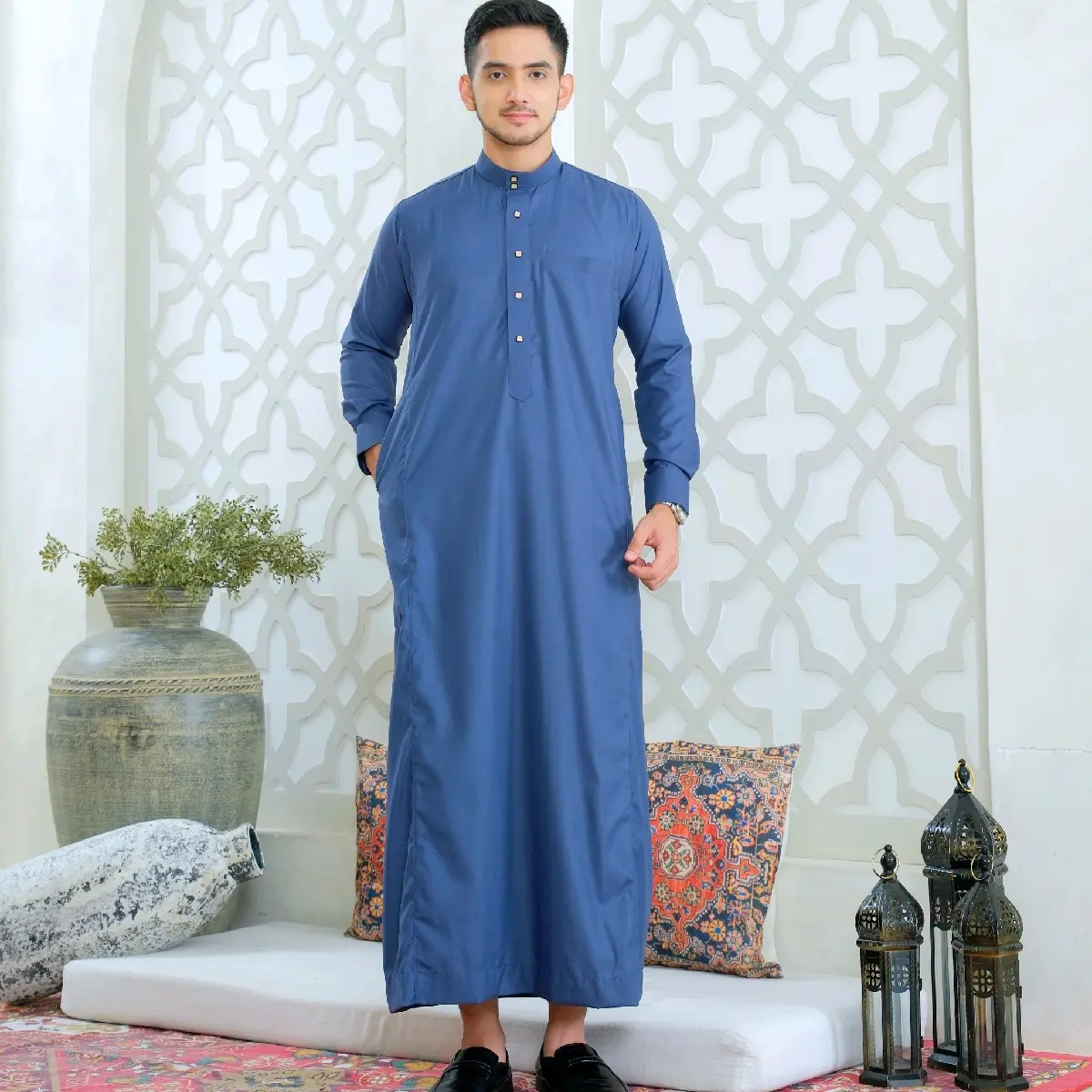 Gamis Saudi Pria Katun Lengan Panjang Manset by MAJA Collection Kancing Muslim Toyobo