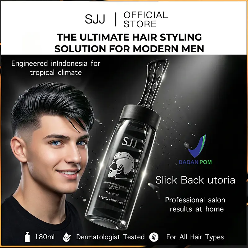 SJJ 2in1 Men's Hair Gel Supreme Hold Styling Minyak Rambut Garansi Asli dengan Gel dan Wax untuk Pelurus Rambut Tanpa Catok Travel Waterbased Super Hold Meluruskan Smoothing Pria Wangi Mens Sisir Pomade Kering Hydrating Lepek Hydrating Mousse Ketombe