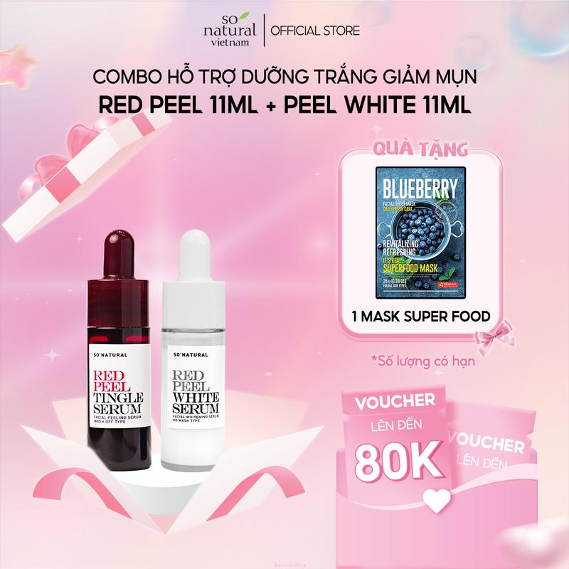 Combo Serum Tinh Chất Peel White + Red Peel - So Natural - Peel Da Lành Tính, Hỗ Trợ Tẩy Tế Bào Chết, Dưỡng Trắng & Mờ Thâm (11ml )