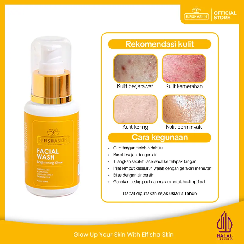 Elfisha Skin - 3in1 Glowing Routine (Foundy Glow, Facial Wash dan Face Toner)  Perawatan Wajah Mencerahkan  Niacinamide Lemon Extract Ceramide Membersihkan Wajah Kusam 3
