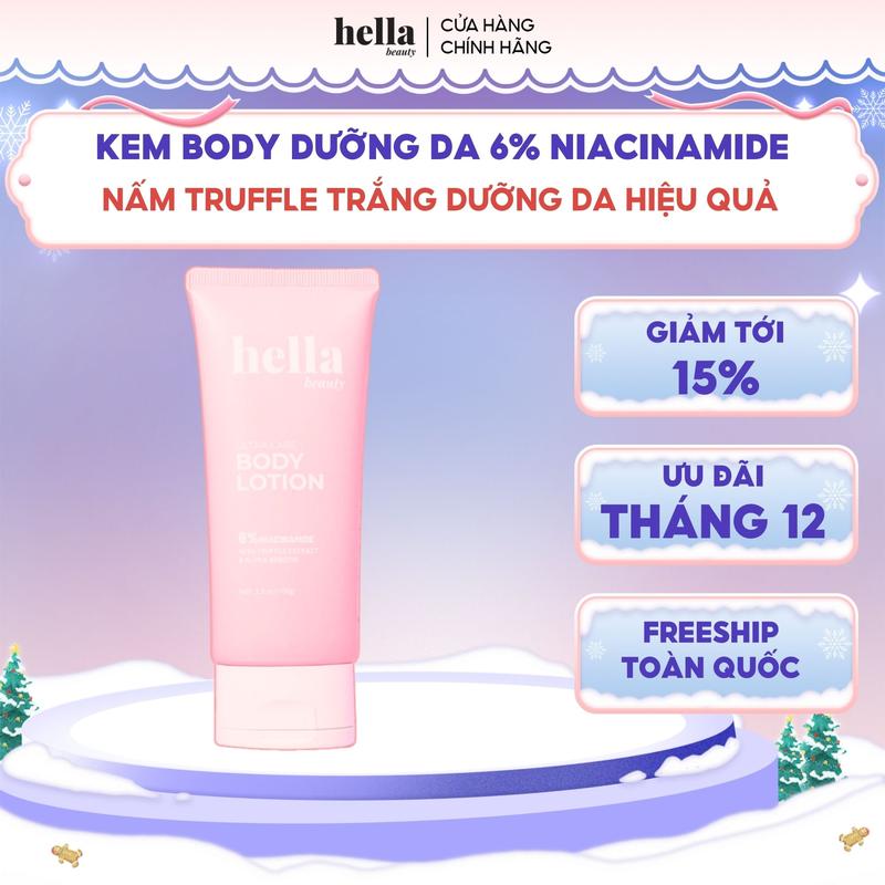  Kem body dưỡng trắng mịn da chứa 6% niacinamide nấm truffle Hella Beauty 100g 