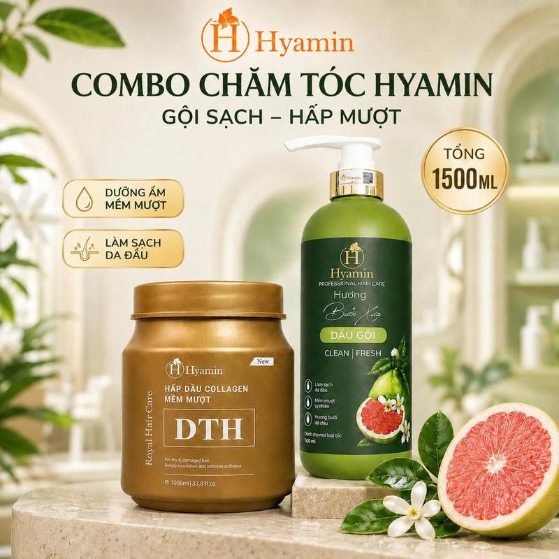 [Mua 1 Tặng 1] Hyamin Hấp Dầu Collagen DTH 1000ml Và Dầu Gội Hương Bưởi Hyamin 5