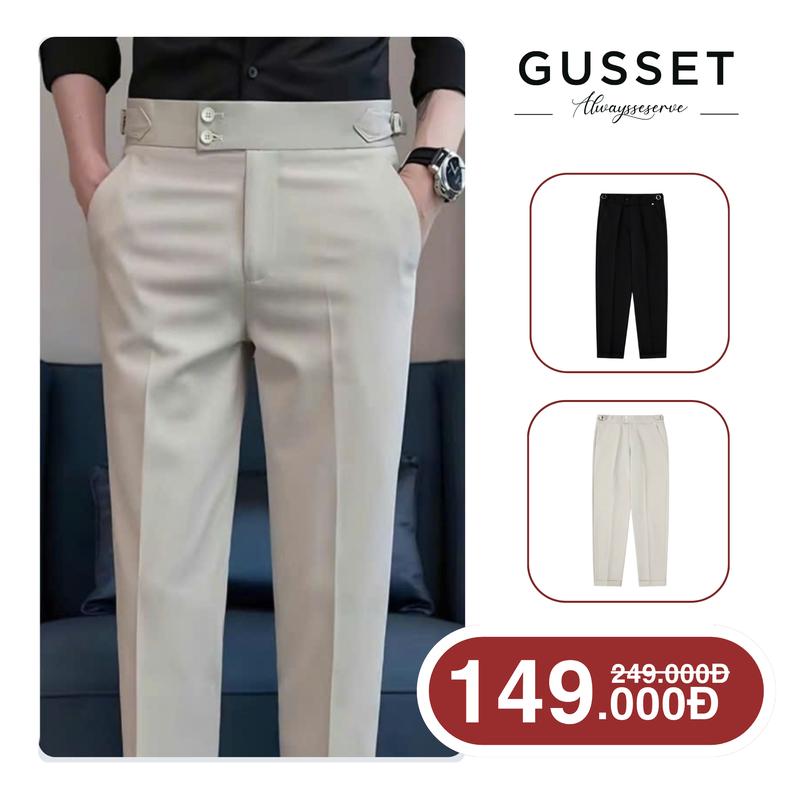 GUSSET Quần Tây Âu mềm mịn Nam cạp cao Sidetab Trouser QAD01 - Quần tây nam công sở thời trang hiện đại