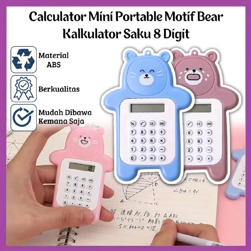 Calculator Mini Portable Motif Bear/Kalkulator Saku 8 Digit Travel Karakter Cute Warna Warni/Tombol Karet/Cocok Untuk Menghitung Perkalian Penjumlahan Pengurangan dan Pembagian/Berkualitas/Mudah Dibawa/ Peralatan Sekolah Kuliah Kantor - FR GALLERY 0
