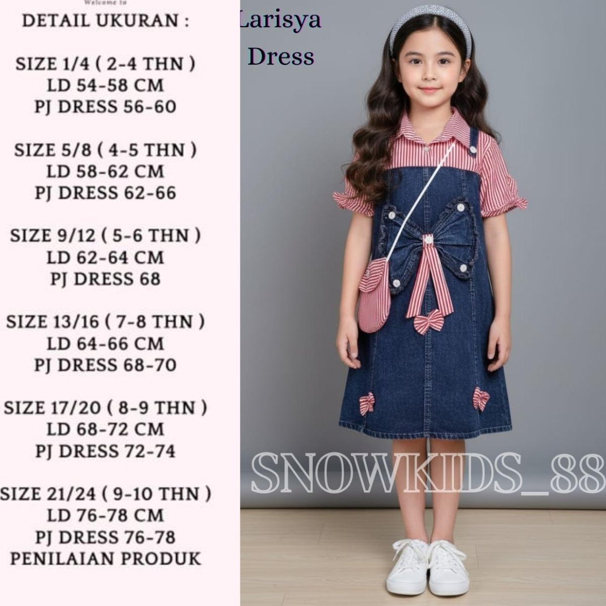 SNOWKIDS_88 - Dress Jeans Anak Flowy Bahan Jeans Mix Katun Salur Udah Free Tas Usia 3-10 Tahun Dress Katun Kancing Anak Perempuan Fashion
