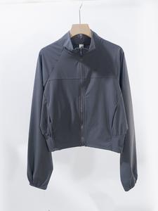 Chaqueta de yoga para mujer de secado rápido con cuello alto, delgada y cortavientos, para correr al aire libre y fitness, manga larga, deportiva, ajuste casual entallado