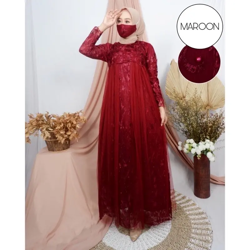 MAXI AULIA BAHAN BRUKAT TILE MUTIARA Gamis Kombinasi