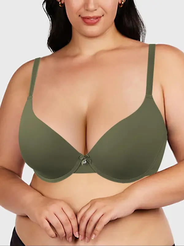 【Plus Size】 Solid Underwire Bra, Casual Comfortable Breathable Full Coverage Bra for Daily Wear, Women's Plus Size Lingerie for All Seasons 0