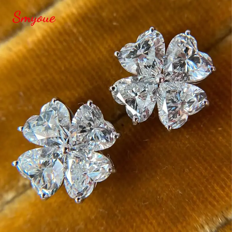 Smyoue Heart Cut Flowers All Moissanite Stud Earrings for Women Marriage Solid Si er Jewelry Pass Test GRA Lab Diamond Earring