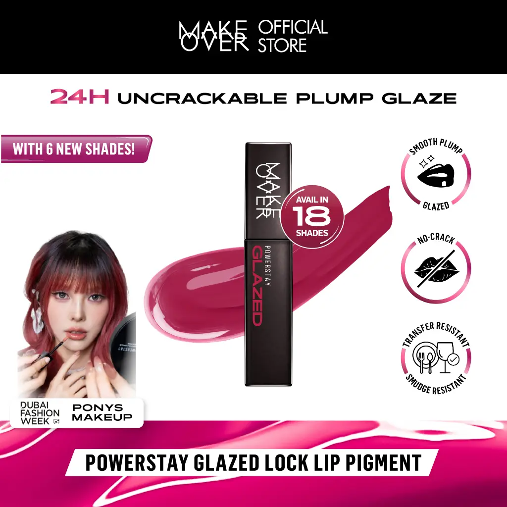MAKE OVER Powerstay Glazed Lock Lip Pigment - NIKI Glazed Plump Gloss Next Level Lip Cream Transferproof Pigmented Tahan Lama 24 Jam Ringan Tidak Lengket di Bibir Lipstick Lipcream long lasting time less stain with euphoria