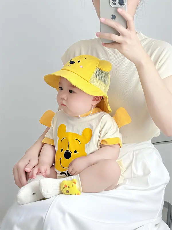 Quần Áo Sơ Sinh Gấu Nhỏ Áo Jumpsuit Quần, Bộ 3 Chiếc, Cho Em Bé Trai, Mặc Mùa Hè, Ngắn Tay, Áo Liền Quần Thời Trang, Thích Hợp Cho 0-24 Tháng 2