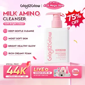 Glad2Glow Milk Cleanser Amino Acids Deep Cleansing Softly facial wash gentle | face wash low ph Brighten Skin Maintain Barrier menjaga kulit Membersihkan Wajah sabun cuci muka mencerahkan wajah kusam | pembersih wajah tone glow