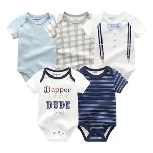 Pakaian bayi baru lahir 5 potong, pakaian modus pria dengan lengan pendek, 100% kapas, pakaian musim panas bayi 0-12 bulan