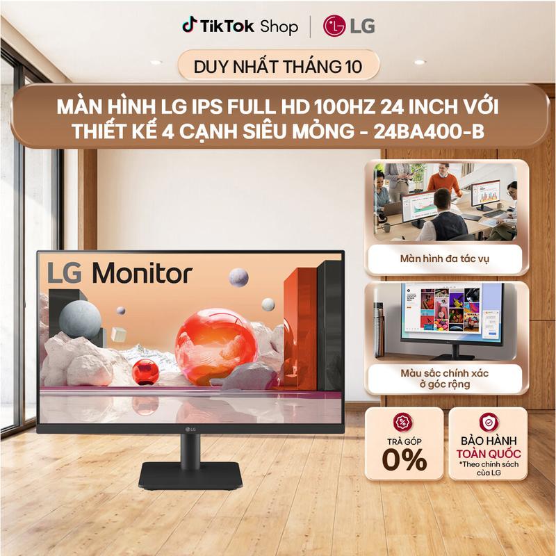 Màn hình LG IPS Full HD 100Hz 24 inch với thiết kế 4 cạnh siêu mỏng 24BA400-B
