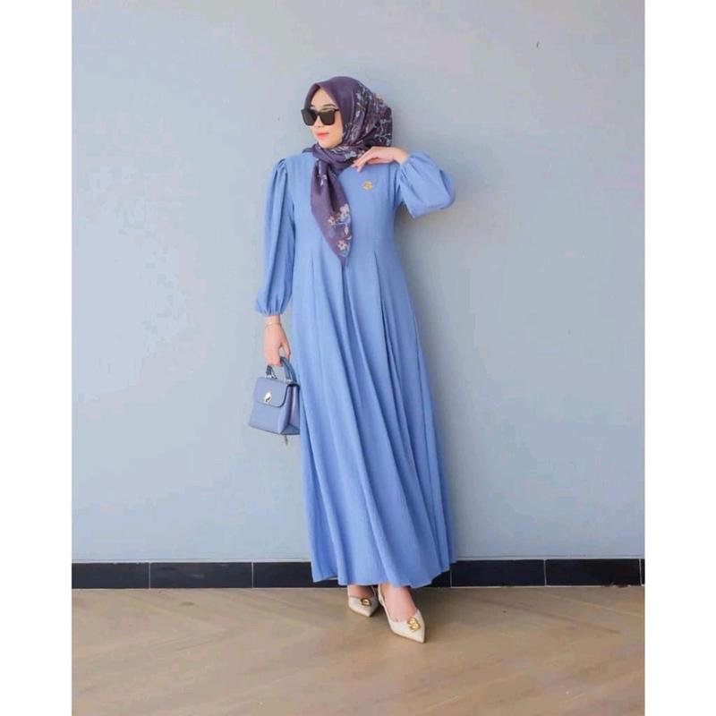 Gamis karin krinkle airfloww premium.dres terbaru masa kiginian Cantik Crinkle Karet Nyaman Muslim Wanita Mewah Remaja 3