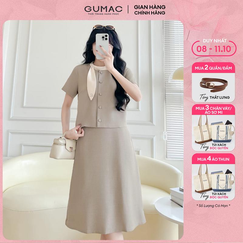 [MUA 3 TẶNG TÚI XÁCH] Set lẻ Áo kiểu thêu cổ thời trang GUMAC LAF0913 - Chân váy nữ form A thời trang GUMAC LVF0917
