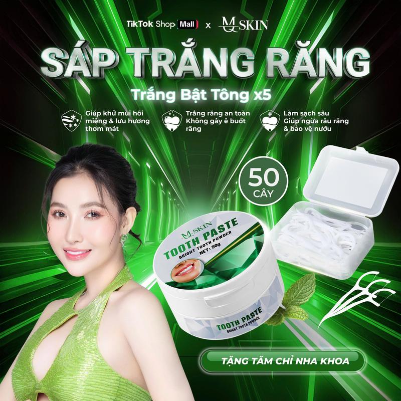   1  Sáp Trắng Răng MQ SKIN 50gr Tooth Paste - Hỗ Trợ Trắng Răng  Thơm Miệng Sạch Mảng Bám - Kèm Hộp 50 Chỉ Nha Khoa 