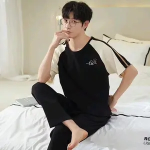 (L-3XL) piyama pria lengan pendek celana panjang baju tidur cowok