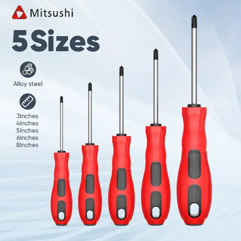 Mitsushi Obeng Plus Minus Magnet Screwdriver Set Alat Perkakas Bahan Baja CR-V Tahan Lama 5 Ukuran 3 4 5 6 8 Inch