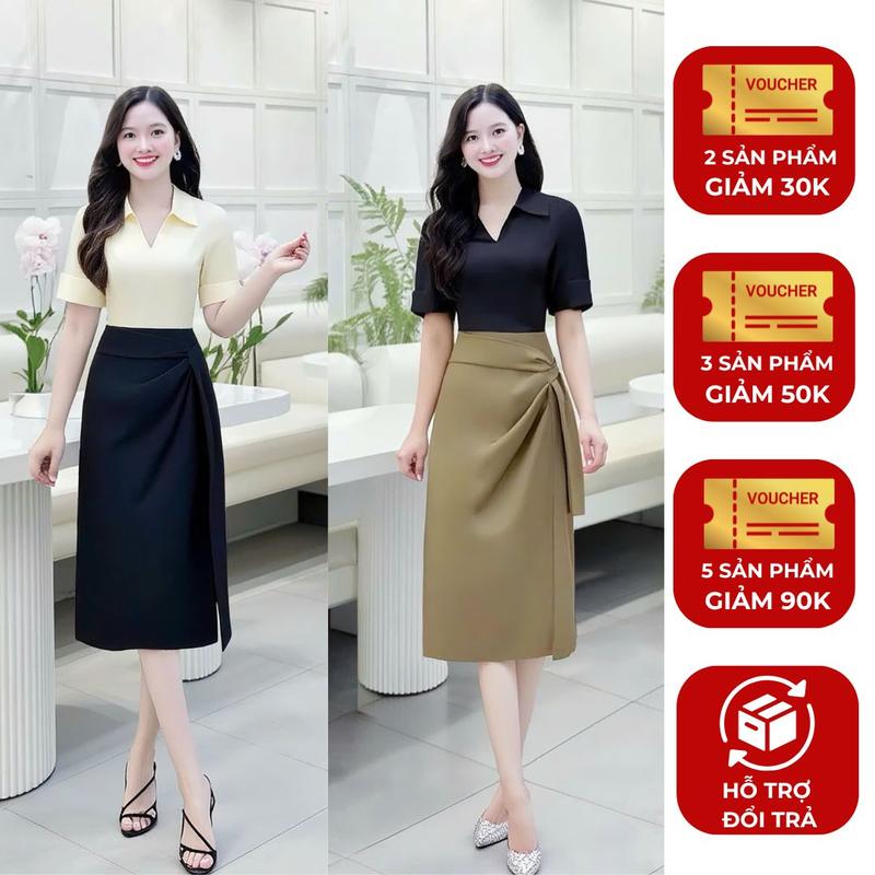  Chân váy bút chì nữ  KHÔNG KÈM ÁO  thiết kế Nhật Vy nhún eo xẻ tà bigsize chất lụa công sở văn phòng dự tiệc quà tặng vợ mẹ màu nâu đen - D3366 