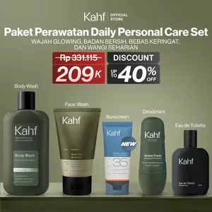 KAHF PAKET PERAWATAN DAILY USE ESSENTIALS BUNDLE 5IN1 PERSONAL CARE SET - Face Wash, Sunscreen Moisturizer, Body Wash, Deodorant, Eau de Toilette - Wajah Glowing, Badan Bersih, Wangi Seharian