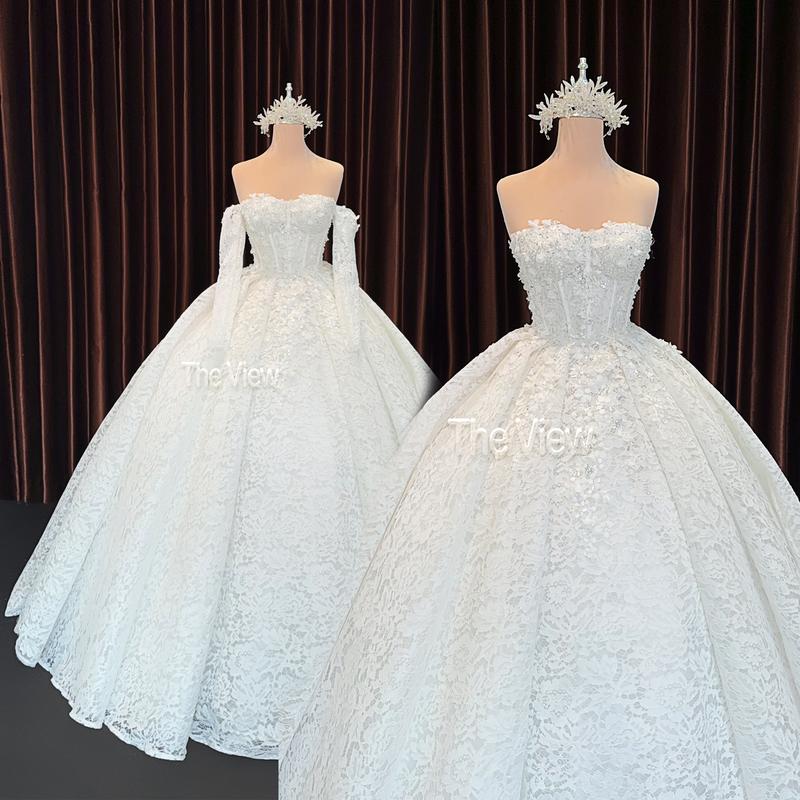 Tặng tùng Váy cưới 2 trong 1 tay rời cao cấp chất liệu ren sang trọng thiết kế tùng đại phù hợp lễ cưới đứng cổng phong cách luxury tinh tế tôn dáng cô dâu nổi bật mã 334