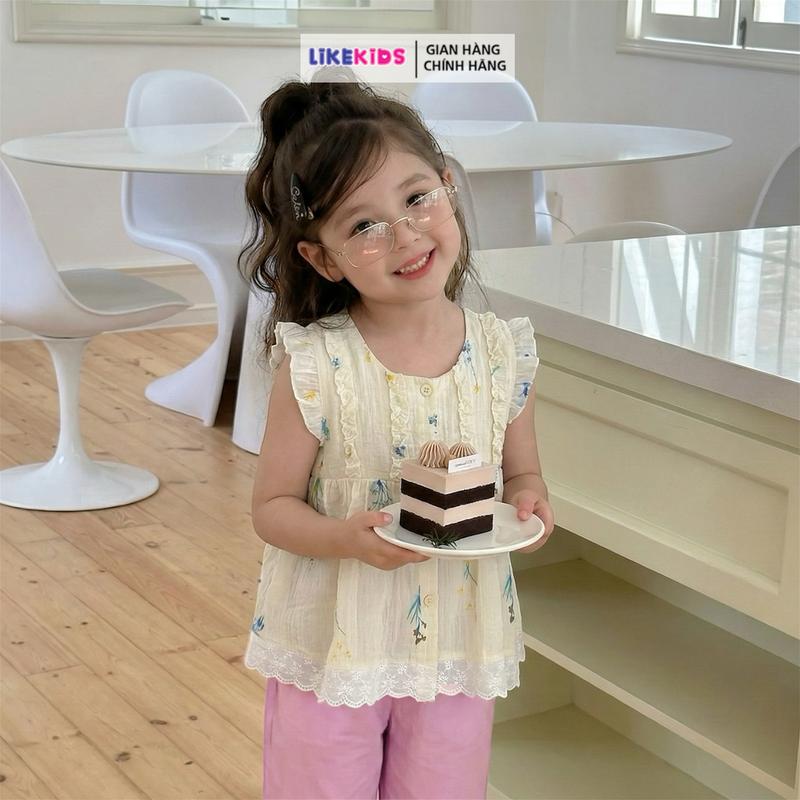 SET quần áo cho bé gái họa tiết HOA RƠI LikeKids V18