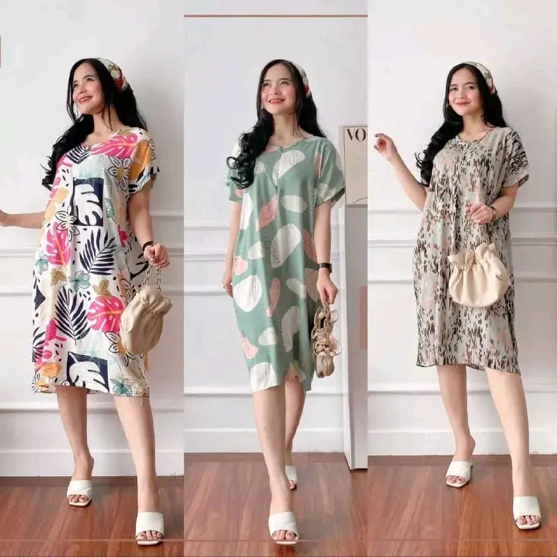 Paket Hemat Daster Rayon 100 Ribu Dapat 3pcs - Bahan Rayon Viscose Dress Wanita Bumil Motif Pendek Busui cuci kering plus size gaun malam 4