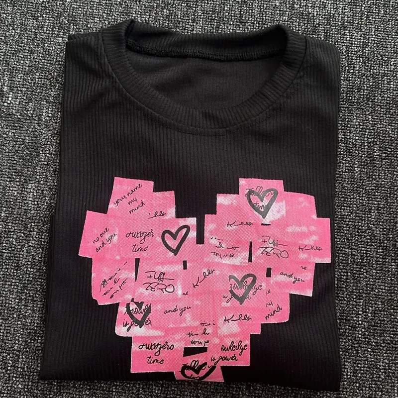 KM COLLECTIONN LONGSLEVEE PINK HEART WANITA Crop 2