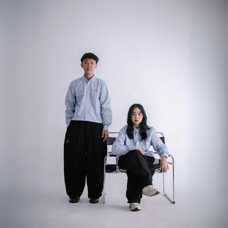 Longshirt Boxy - Geld Importaint | Kemeja stripe boxy lengan panjang Pria / Wanita Unisex Salur Garis Nyaman Casual Katun 2