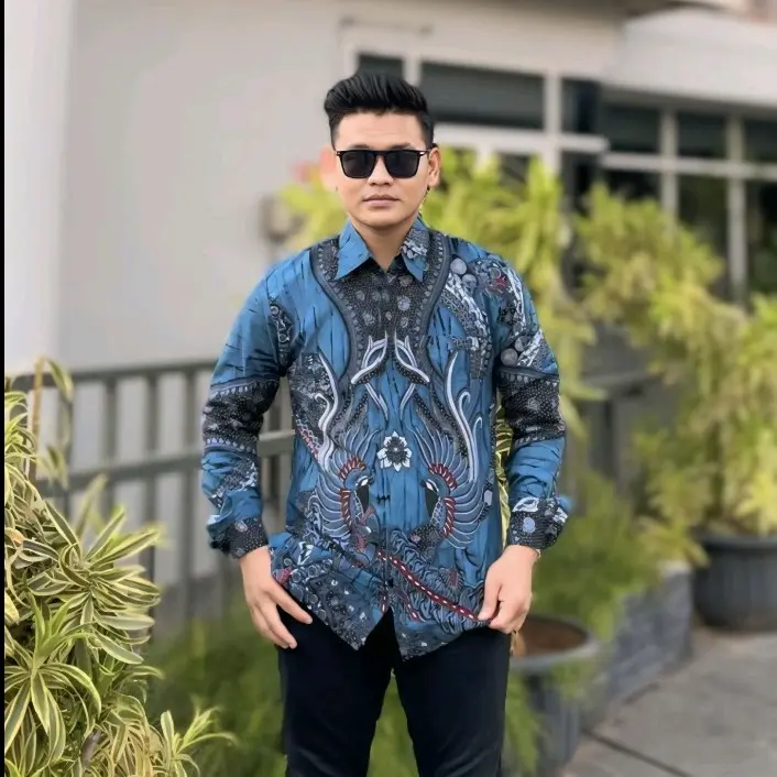 kemeja Batik Katun Solo DANUJA DRAK BLUE TURKIS / EMERALD Redy size jumbo 5L lengan panjang dan pendek katun solo halus jahitan eksklusif berlapis furing