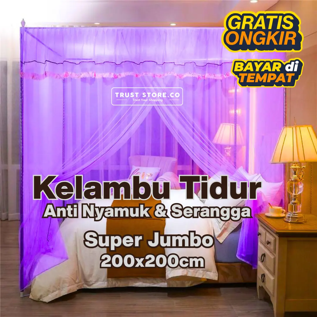 Kelambu Polos Ukuran 200x200 cm Anti Nyamuk Super Nyaman dan Murah Warna Ungu Bahan Polyester Halus Ringan Tidak Menghalangi Udara - Biru, Hijau