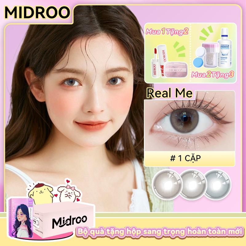 【Mua 1 tặng 2 kính áp tròng Midroo Real Me 12 tháng 0-6 độ 14,2mm tự nhiên màu đen sử dụng thích hợp cho học sinh Lens