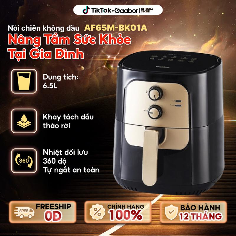 GAABOR x HBT | Nồi chiên không dầu Gaabor AF65M-BK01A dung tích 6.5 lít dùng cho gà, vịt nguyên con dưới 1600g công suất 1400w lòng nồi chống dính điều khiển cơ học Nấu ăn cooker noi chien gaabor nướng lò nướng hấp sấy air fryer