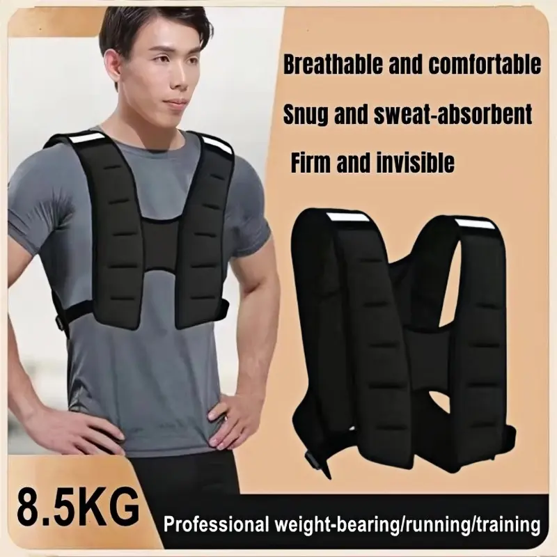 XiaoZhou-Sport Weighted Vest Workout Equipment, Adjustable Straps, Reflective Stripe, Black