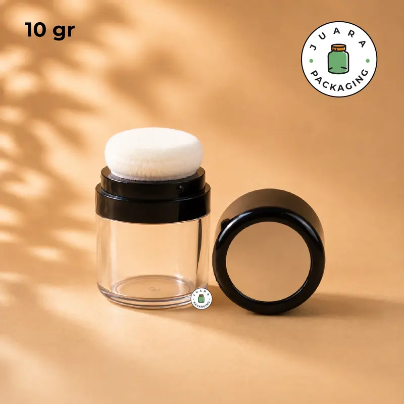 Wadah Acrylic 5gr 10gr Tempat Bedak Tabur Warna Hitam dengan Sponge – Pot Travel Kosmetik Isi Ulang untuk Bedak Powder, Loose Powder, Blush, Makeup Jar 5g 10g