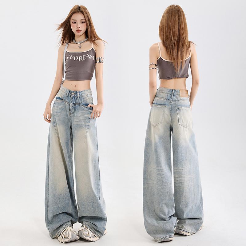 KoKo Jeans-กางเกงยีนส์ขาใหญ่แบบหลวมสไตล์ไฮสตรีทอเมริกัน รุ่นใหม่ 2025KOKO สำหรับผู้หญิง