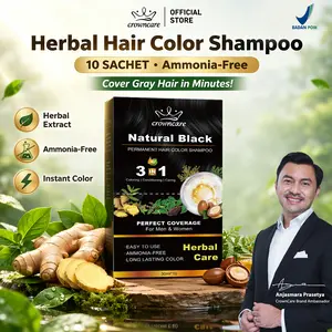 【LEBIH BESAR 30ml】CrownCare Shampoo Pewarna Rambut 1 Box Isi 10 Sachet - Tutup Uban, Natural Plant, Aman di Kulit Kepala