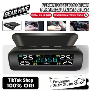 GearHive COD TPMS T12 Alarm Pengukur Tekanan Ban Mobil /Dengan Layar LCD Solar Power T1 Tire Pressure Monitor System /Solar Power Waktu ditampilkan 360°berputar