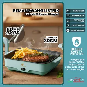 Citymall Panggangan Multifungsi BBQ Elektrik Low Watt 300 Watt Pemanggang Grill Electric Anti Lengket Persegi Panjang