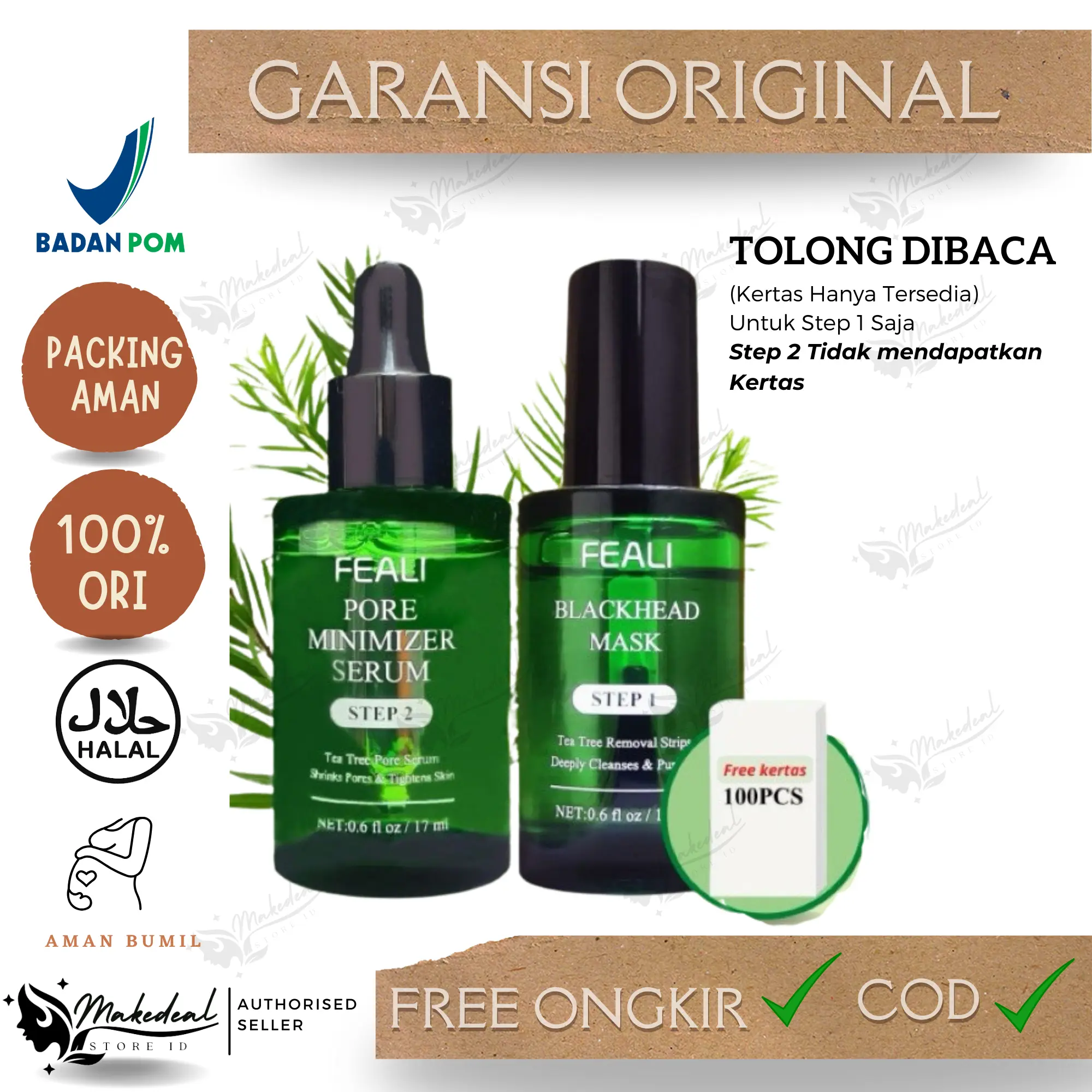 FEALI Blackhead Remover Mask Step 1 Peel Off & Step 2 Pore Serum. Info : Untuk Free kertas hanya untuk Step 1