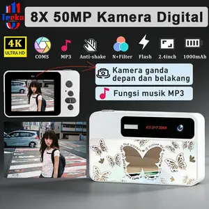 TEEKA Butterfly 50MP 8X Zoom Mini Kamera Digital 5Digicam Layar 2.4 Inci 4K Vlog Anti Goyang Filter Kamera 4K HD